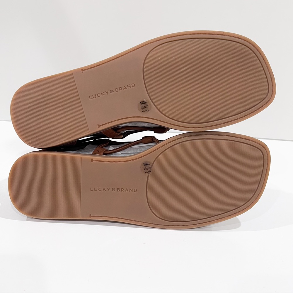Lucky Brand Bartega Gladiator Flat Sandals Suede Perforated Back Zip Brown 6 NEW - Picture 10 of 13